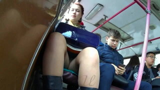 Hidden cam, upskirt on the bus 